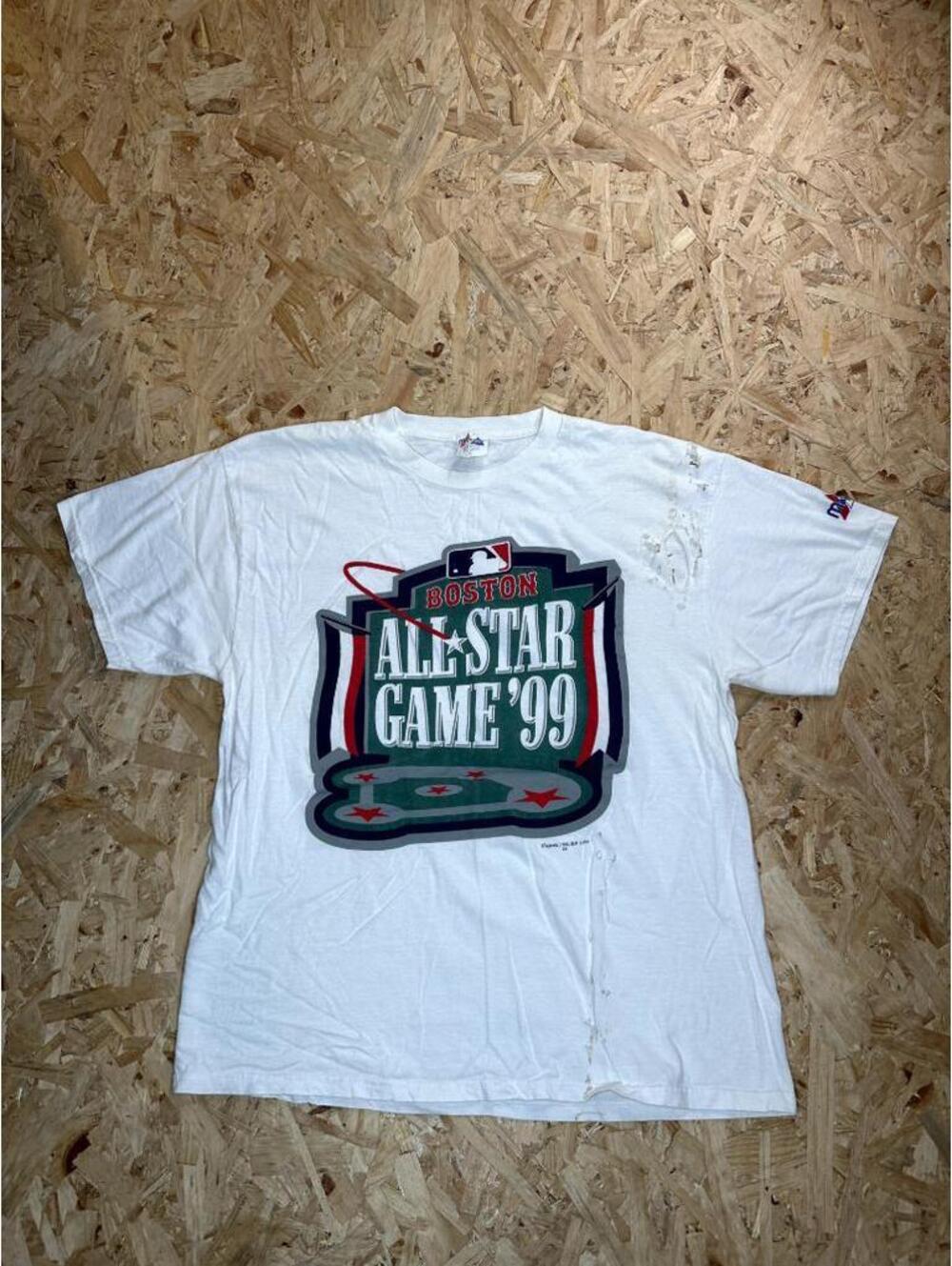 Vintage 1999 MLB Boston All Star Game Majestic T-Shirt Mens XL White Distressed